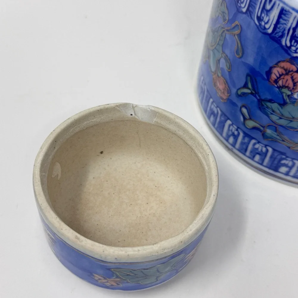 Vintage Blue Floral Ginger Jar Canister Chinoiserie Porcelain 6